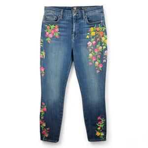 7 FOR ALL MANKIND High Waist Skinny Jeans 30 Floral Embroidered Denim Cottage